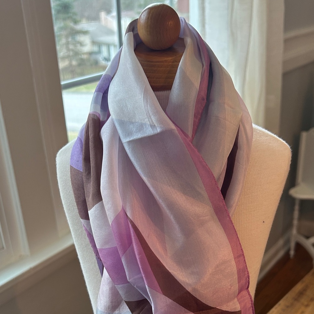 Silk Purple brown and White pattern Scarf 17x60